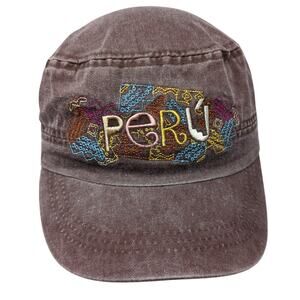 Peru Cadet Army Cap Brown One Size Outdoor Stretchable Embroidered Cotton Morpho